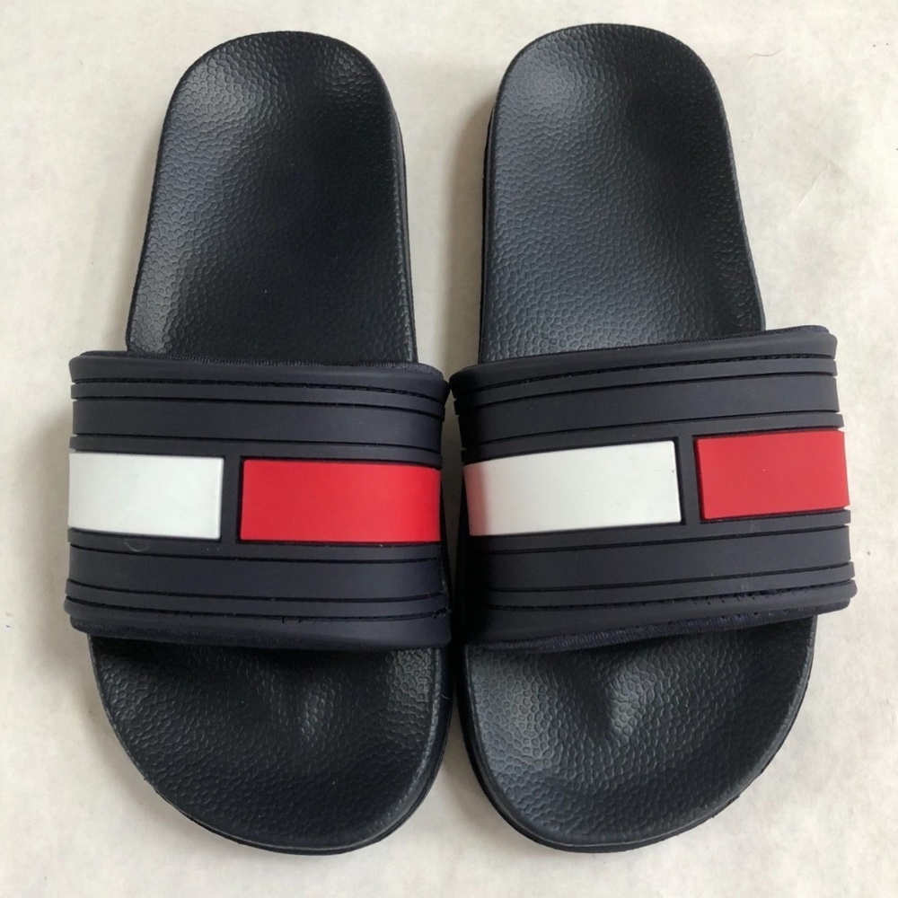 Tommy Hilfiger TH Navy Blue Slides Flag Logo Kids